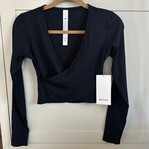 LULULEMON HEART NULU RIBBED WRAP FRONT LONG SLEEVE SHIRT BLACK SZ SMALL NEW